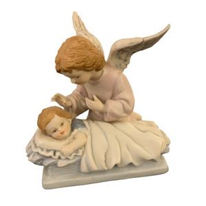 1991 VTG Guardian Angel Over Sleeping Child Ceramic Figurine Lovely Detail